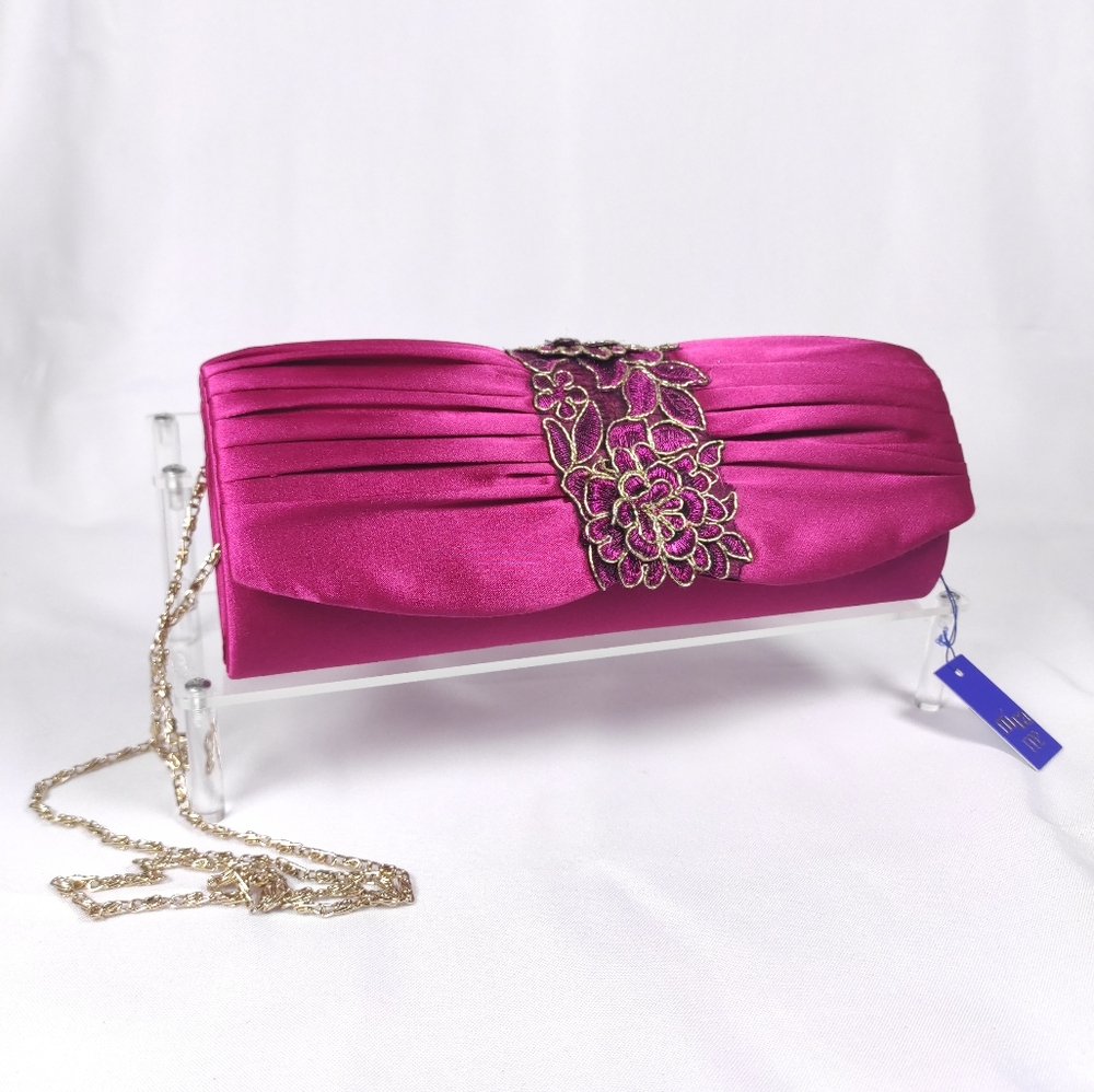 Fushia pink satin evening clutch purse